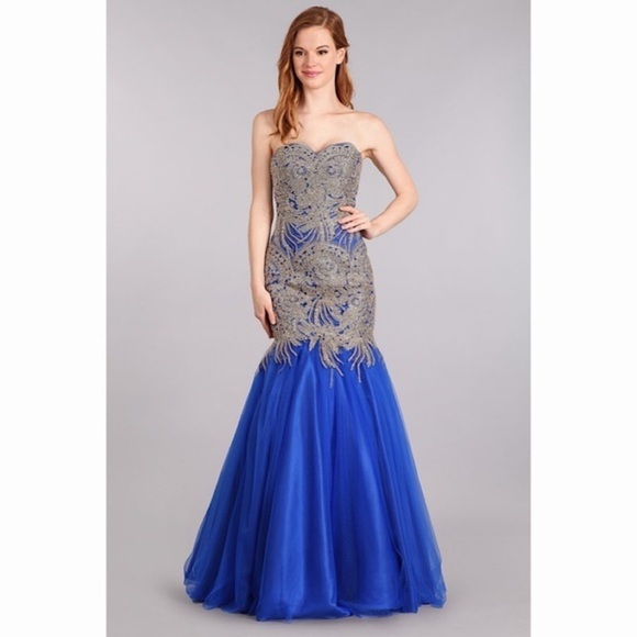 ROYAL Blue Strapless Mermaid Dress 1697